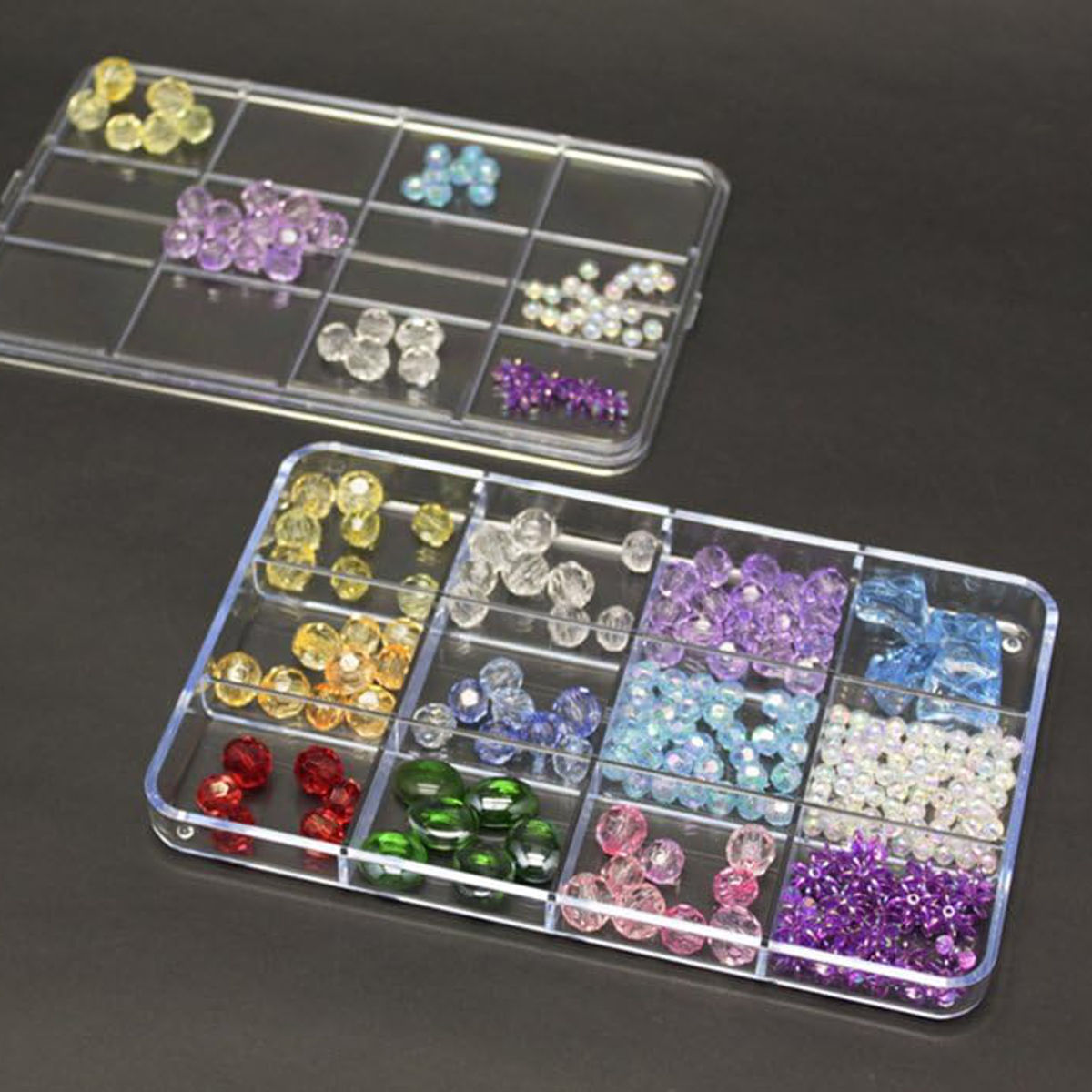 ビーズパレット パーツケース フタ付き 12マス 幅14.9×奥行23.1×高さ2.7cm ( 収納 ケース ビーズケース クリア 透明 12分割 プラスチック 小物収納 小物入れ 小物ケース 小物 アクセサリー パーツ 仕分け 小分け 日本製 )