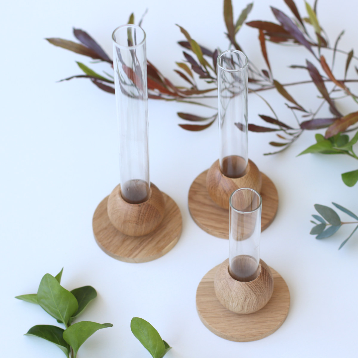 花瓶 BAUM バオム 直径8×高さ18cm フラワーベース M ( 花びん 花器 ベース ガラスベース ウッドベース 一輪挿し フラワー 花 飾る 花入れ ガラス ガラス製 天然木 木製 ウッド 木 異素材 )