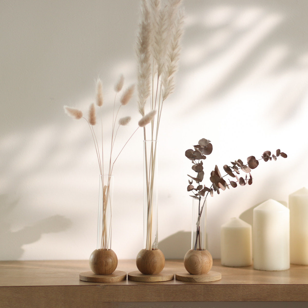 花瓶 BAUM バオム 直径8×高さ18cm フラワーベース M ( 花びん 花器 ベース ガラスベース ウッドベース 一輪挿し フラワー 花 飾る 花入れ ガラス ガラス製 天然木 木製 ウッド 木 異素材 )