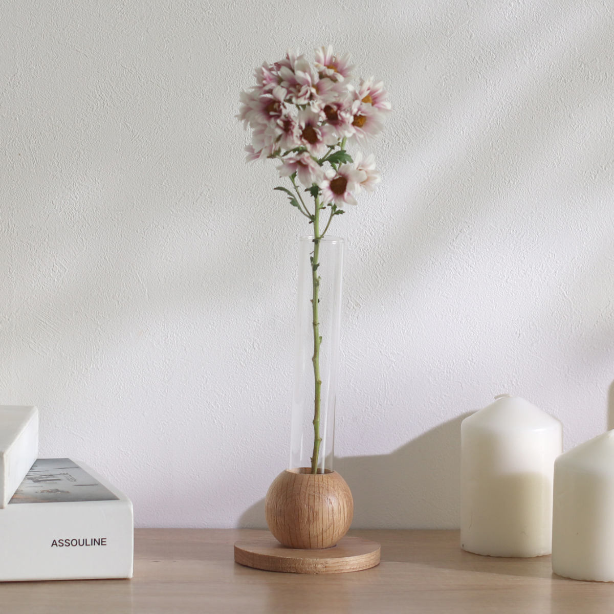 花瓶 BAUM バオム 直径8×高さ18cm フラワーベース M ( 花びん 花器 ベース ガラスベース ウッドベース 一輪挿し フラワー 花 飾る 花入れ ガラス ガラス製 天然木 木製 ウッド 木 異素材 )