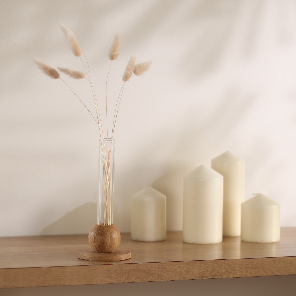 花瓶 BAUM バオム 直径8×高さ18cm フラワーベース M ( 花びん 花器 ベース ガラスベース ウッドベース 一輪挿し フラワー 花 飾る 花入れ ガラス ガラス製 天然木 木製 ウッド 木 異素材 )