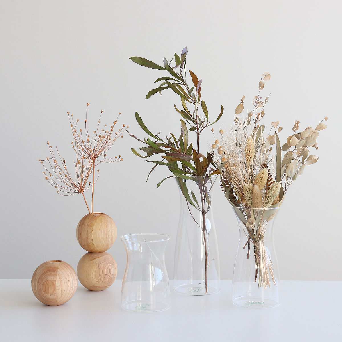 花瓶 visco ビスコ 直径7×高さ13cm S フラワーベース ( 花ビン 花びん 花器 ベース ガラスベース フラワー 花 飾る 一輪挿し 花入れ ガラス ガラス製 ハンドメイド 手作り クリア 透明 細口 天然木 木製 )