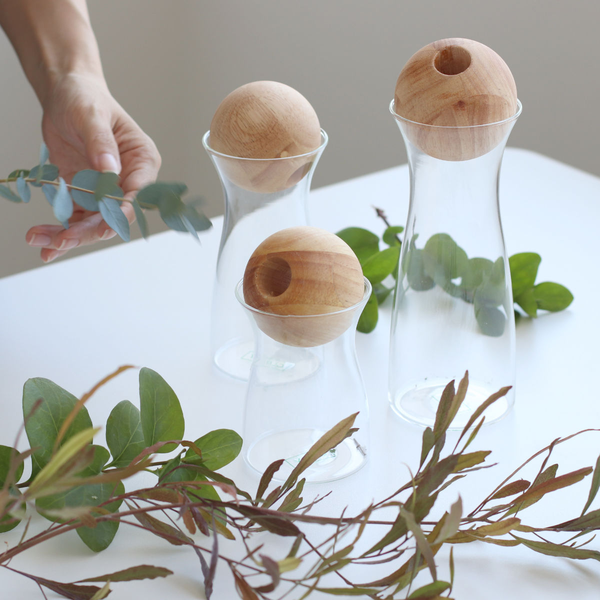 花瓶 visco ビスコ 直径7×高さ13cm S フラワーベース ( 花ビン 花びん 花器 ベース ガラスベース フラワー 花 飾る 一輪挿し 花入れ ガラス ガラス製 ハンドメイド 手作り クリア 透明 細口 天然木 木製 )