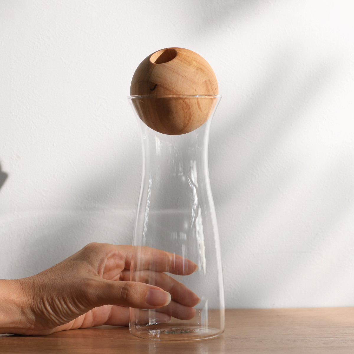 花瓶 visco ビスコ 直径7×高さ21cm L フラワーベース ( 花ビン 花びん 花器 ベース ガラスベース フラワー 花 飾る 一輪挿し 花入れ ガラス ガラス製 ハンドメイド 手作り クリア 透明 細口 天然木 木製 )