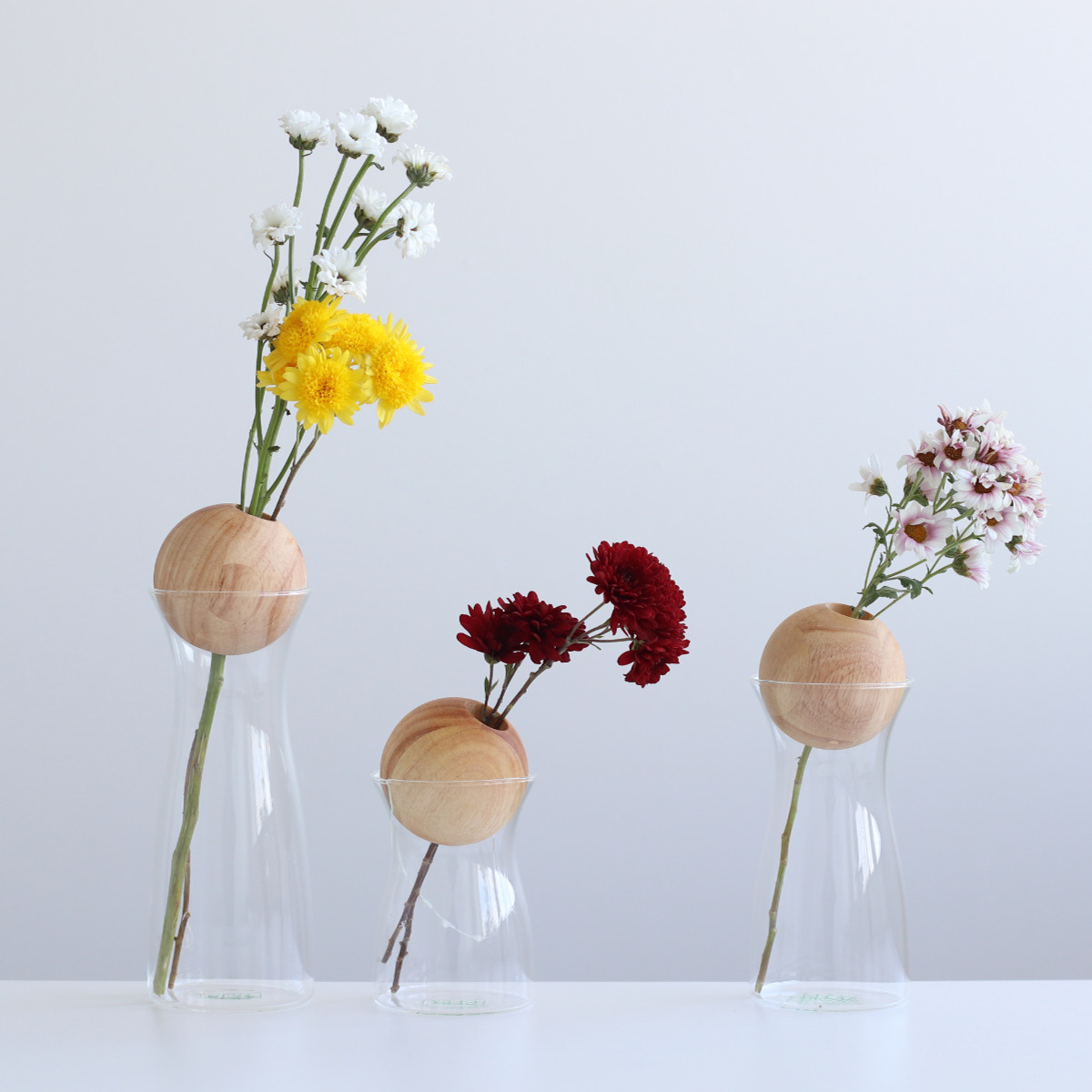 花瓶 visco ビスコ 直径7×高さ21cm L フラワーベース ( 花ビン 花びん 花器 ベース ガラスベース フラワー 花 飾る 一輪挿し 花入れ ガラス ガラス製 ハンドメイド 手作り クリア 透明 細口 天然木 木製 )