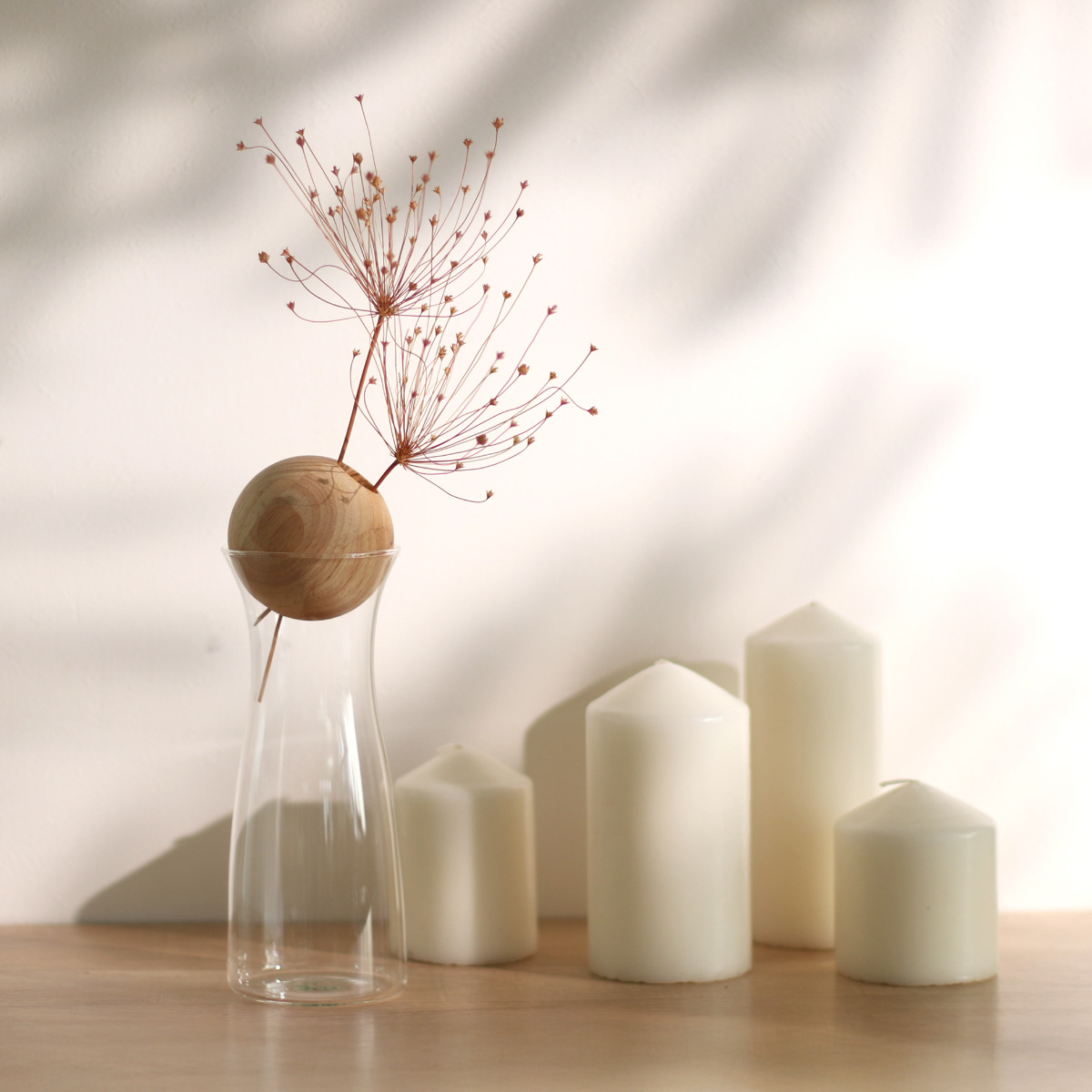 花瓶 visco ビスコ 直径7×高さ21cm L フラワーベース ( 花ビン 花びん 花器 ベース ガラスベース フラワー 花 飾る 一輪挿し 花入れ ガラス ガラス製 ハンドメイド 手作り クリア 透明 細口 天然木 木製 )