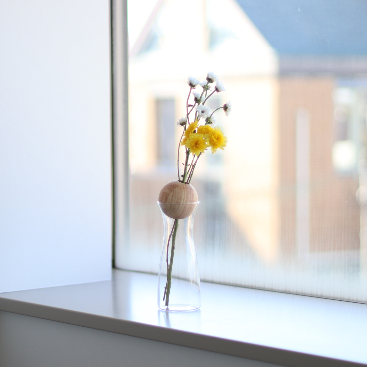 花瓶 visco ビスコ 直径7×高さ21cm L フラワーベース ( 花ビン 花びん 花器 ベース ガラスベース フラワー 花 飾る 一輪挿し 花入れ ガラス ガラス製 ハンドメイド 手作り クリア 透明 細口 天然木 木製 )