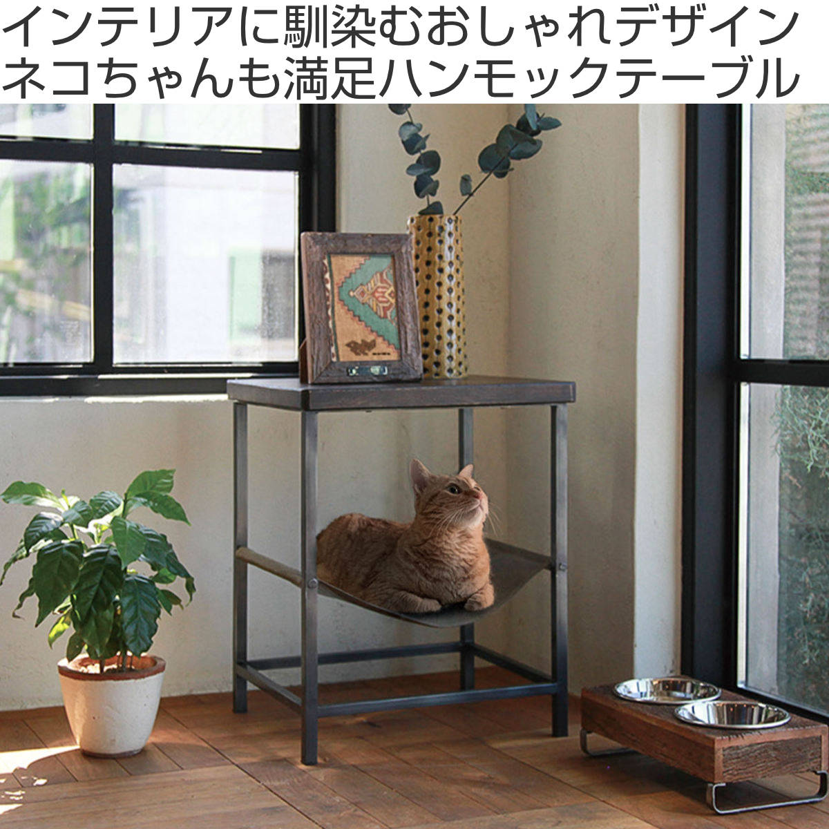 テーブル 猫 ハンモックテーブル LOW （ サイドテーブル ハンモック ペット ベッド 小物収納 アイアン おしゃれ 机 猫ベッド ペットベッド  猫用 ペット用 気持ちいい 心地いい インテリア ）