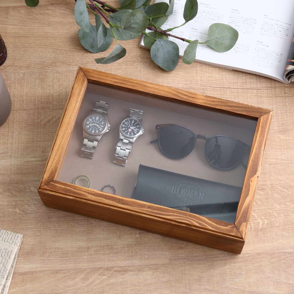 アクセサリーケース ナインマーケ パイン スタッキングアクセサリーケース S ( ディスプレイケース シュエリーボックス アクセサリー収納 木製 ガラス蓋 NEINMARKE ディスプレイ コレクションケース 収納ケース おしゃれ 天然木 )