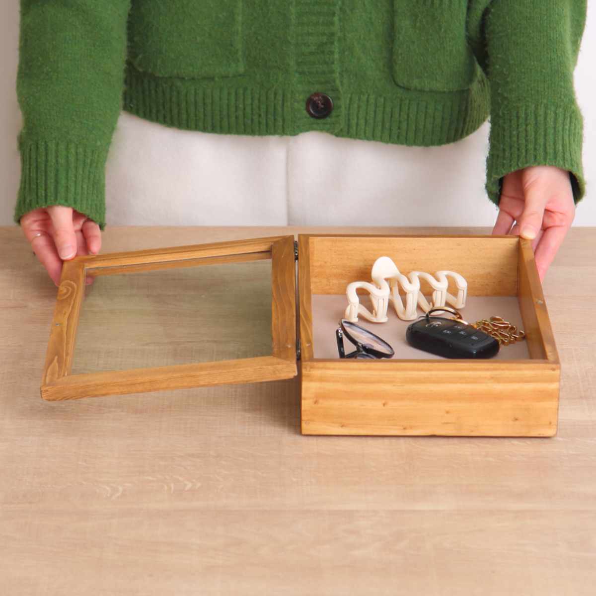 アクセサリーケース ナインマーケ パイン スタッキングアクセサリーケース S ( ディスプレイケース シュエリーボックス アクセサリー収納 木製 ガラス蓋 NEINMARKE ディスプレイ コレクションケース 収納ケース おしゃれ 天然木 )