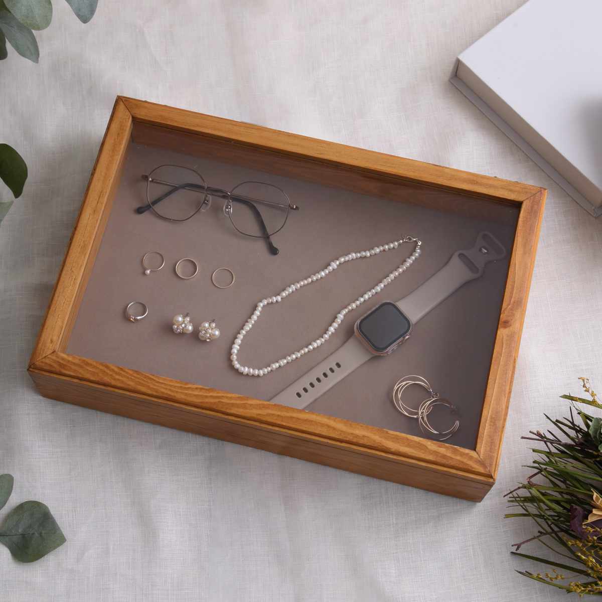 アクセサリーケース ナインマーケ パイン スタッキングアクセサリーケース L ( ディスプレイケース シュエリーボックス アクセサリー収納 木製 ガラス蓋 NEINMARKE ディスプレイ コレクションケース 収納ケース おしゃれ 天然木 )