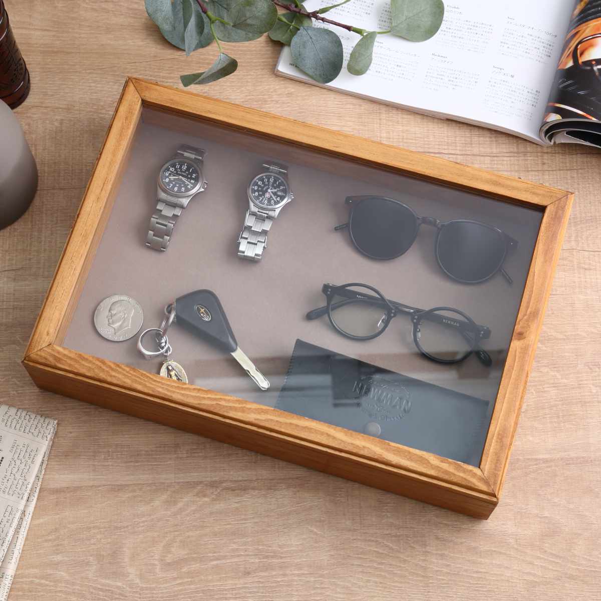 アクセサリーケース ナインマーケ パイン スタッキングアクセサリーケース L ( ディスプレイケース シュエリーボックス アクセサリー収納 木製 ガラス蓋 NEINMARKE ディスプレイ コレクションケース 収納ケース おしゃれ 天然木 )