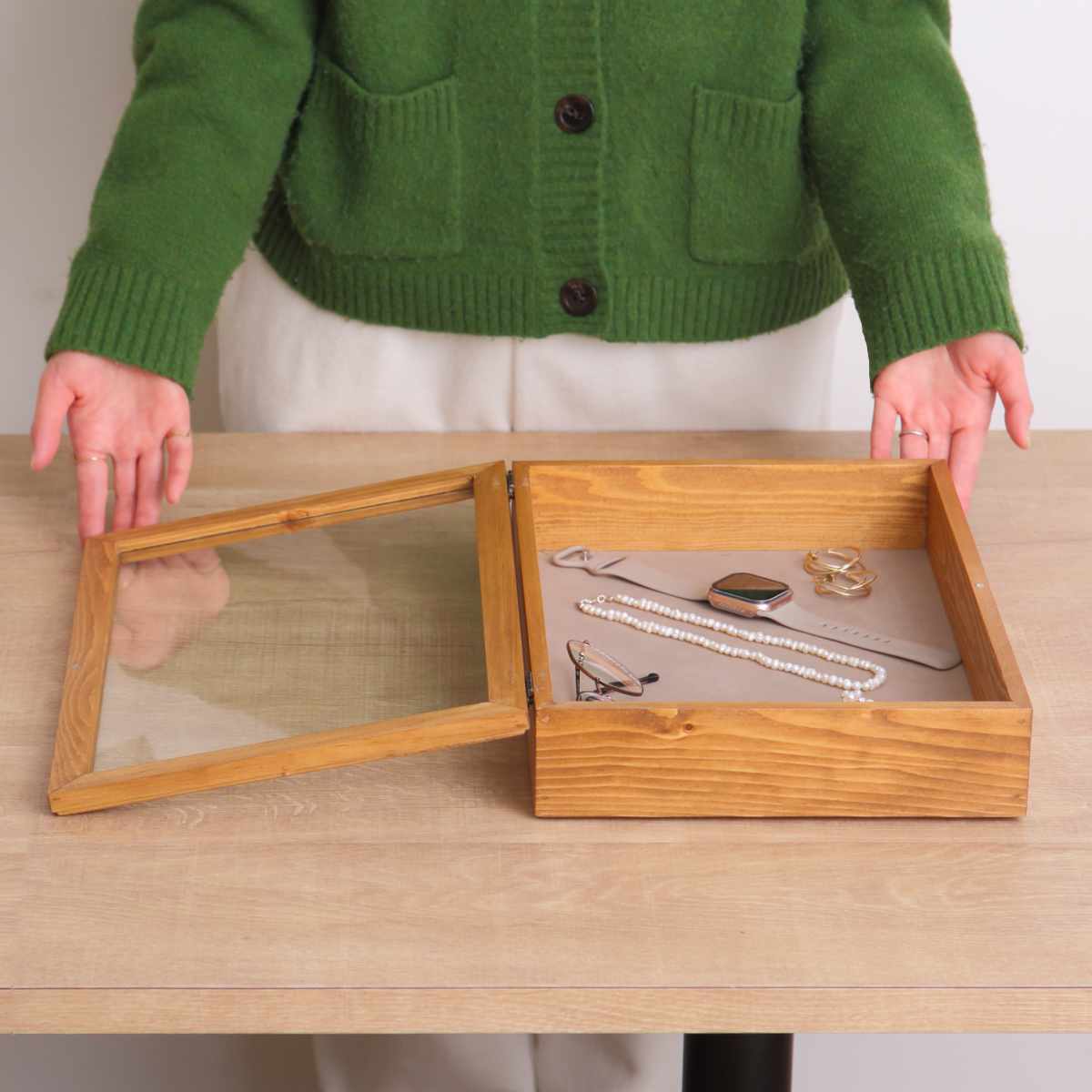 アクセサリーケース ナインマーケ パイン スタッキングアクセサリーケース L ( ディスプレイケース シュエリーボックス アクセサリー収納 木製 ガラス蓋 NEINMARKE ディスプレイ コレクションケース 収納ケース おしゃれ 天然木 )