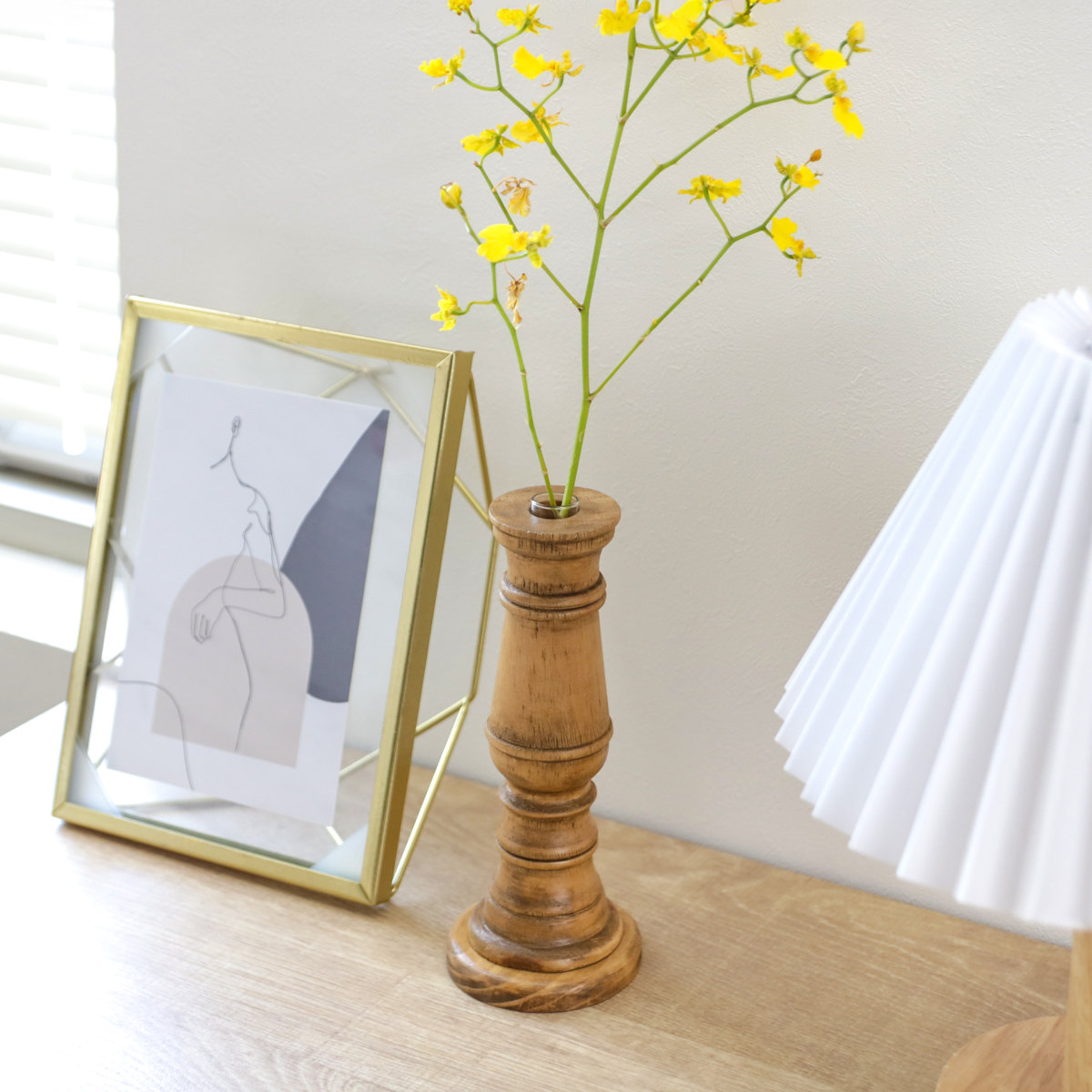 花瓶 ナインマーケ パイン 一輪挿し S ( 花びん 花器 ベース フラワーベース フラワー 花 飾る 天然木 ガラスベース スタンド型 スタンド ハンドメイド シリンダーガラス )