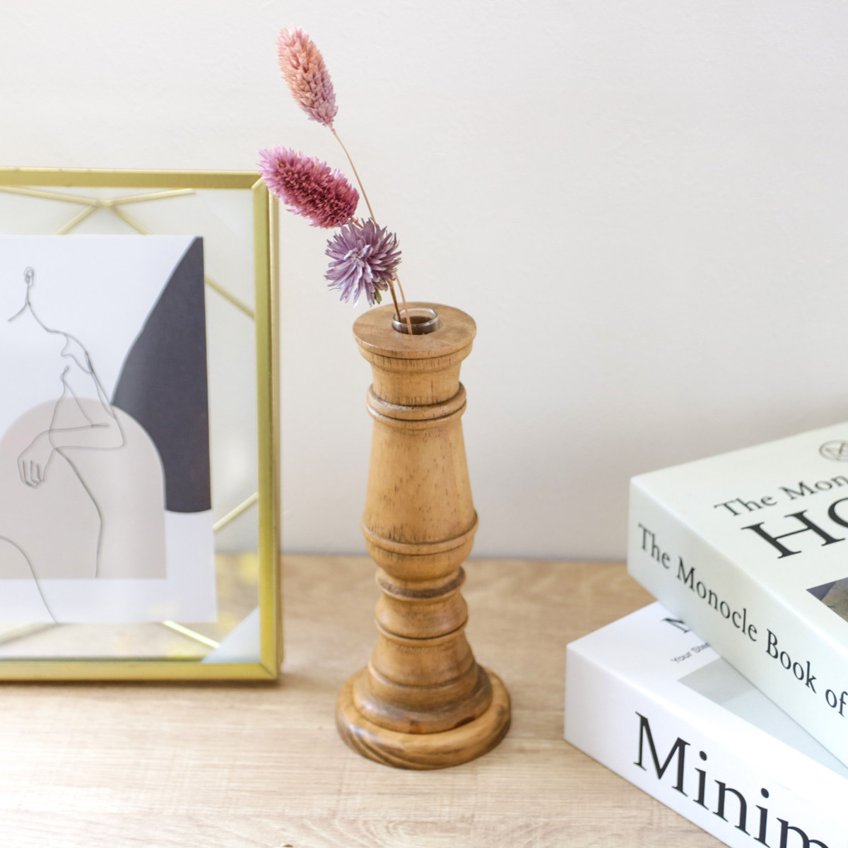 花瓶 ナインマーケ パイン 一輪挿し S ( 花びん 花器 ベース フラワーベース フラワー 花 飾る 天然木 ガラスベース スタンド型 スタンド ハンドメイド シリンダーガラス )