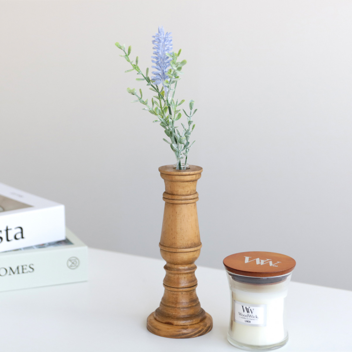 花瓶 ナインマーケ パイン 一輪挿し S ( 花びん 花器 ベース フラワーベース フラワー 花 飾る 天然木 ガラスベース スタンド型 スタンド ハンドメイド シリンダーガラス )