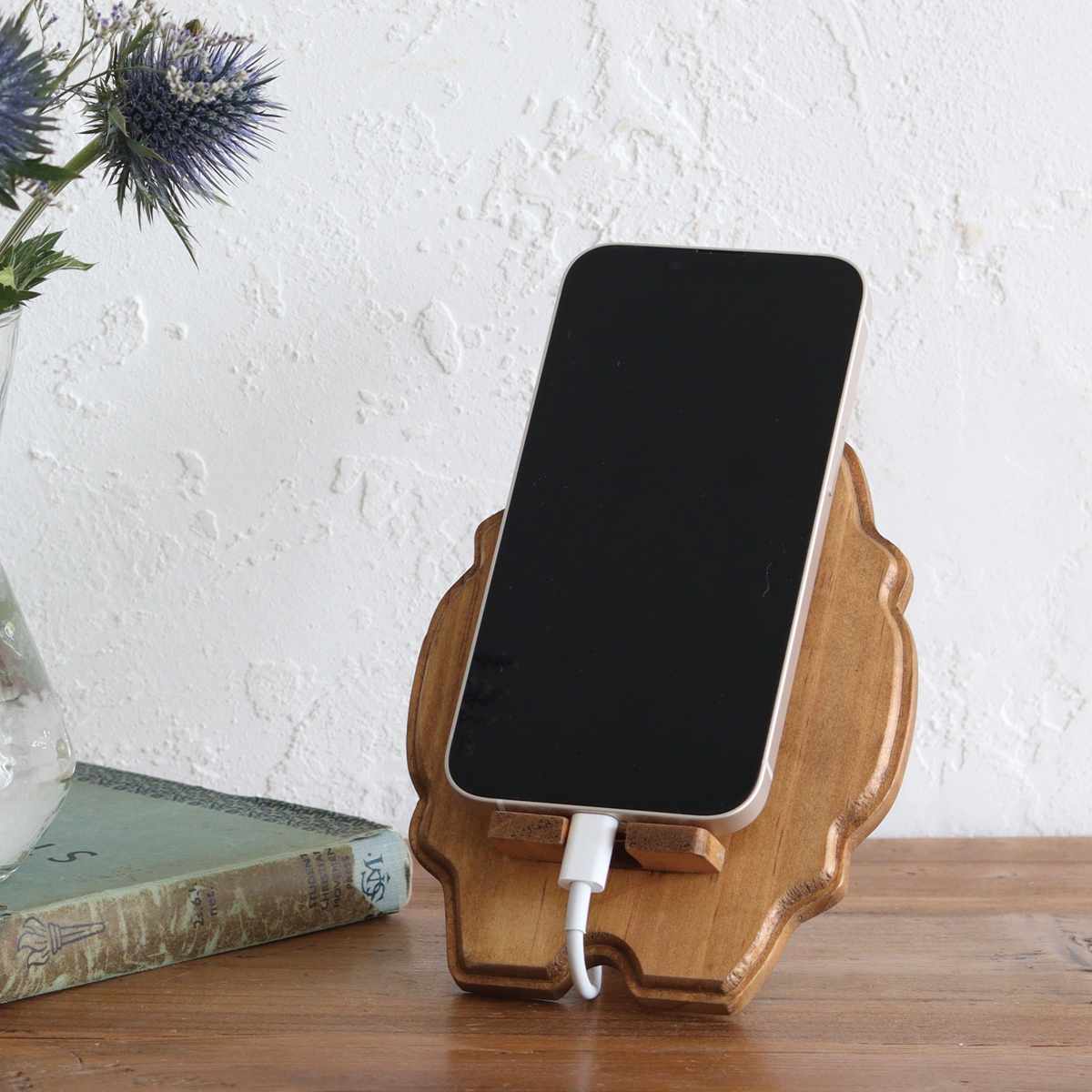 ナインマーケ パイン スマホスタンド 天然木 ( 木製 充電しながら かわいい コンパクト インテリア雑貨 おしゃれ インテリア 北欧 スマホ グッズ スタンド 置き場 )