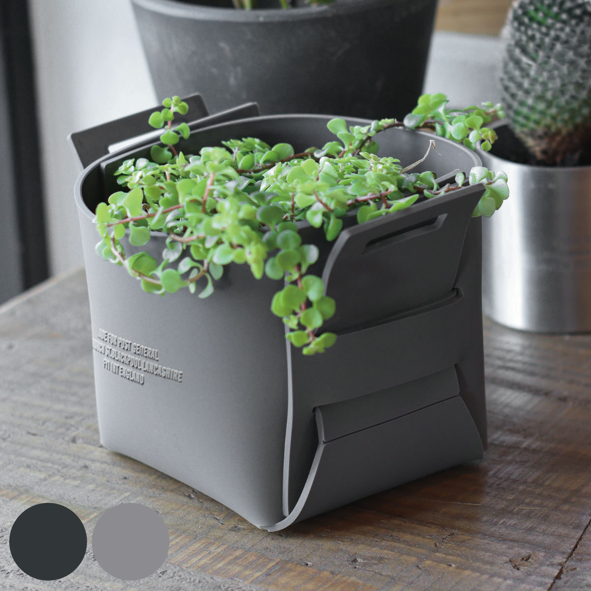 鉢カバー POSTGENERAL ラバーポットカバー ( プランターカバー ラバー ゴム 収納 ケース 観葉植物 鉢植え 花 室内 小物入れ おしゃれ 組み立て ) 【グレー】