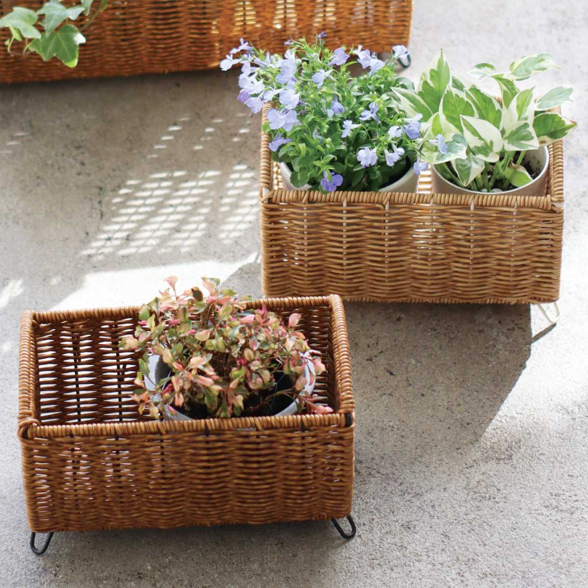 鉢カバー ユティル ロングポットカバー S ( プランターカバー ポットカバー かご カゴ バスケット プラントポット 収納カゴ 観葉植物 鉢植え 花 室内 小物入れ おしゃれポット スタンド 鉢ポット 植木鉢カバー 3号鉢 3号 2個 ) 【ナチュラル】