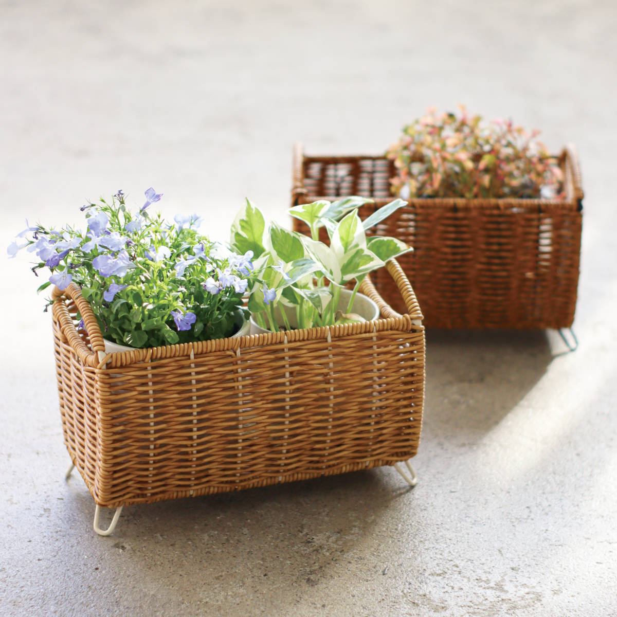 鉢カバー ユティル ロングポットカバー S ( プランターカバー ポットカバー かご カゴ バスケット プラントポット 収納カゴ 観葉植物 鉢植え 花 室内 小物入れ おしゃれポット スタンド 鉢ポット 植木鉢カバー 3号鉢 3号 2個 ) 【ブラウン】 ブラウン