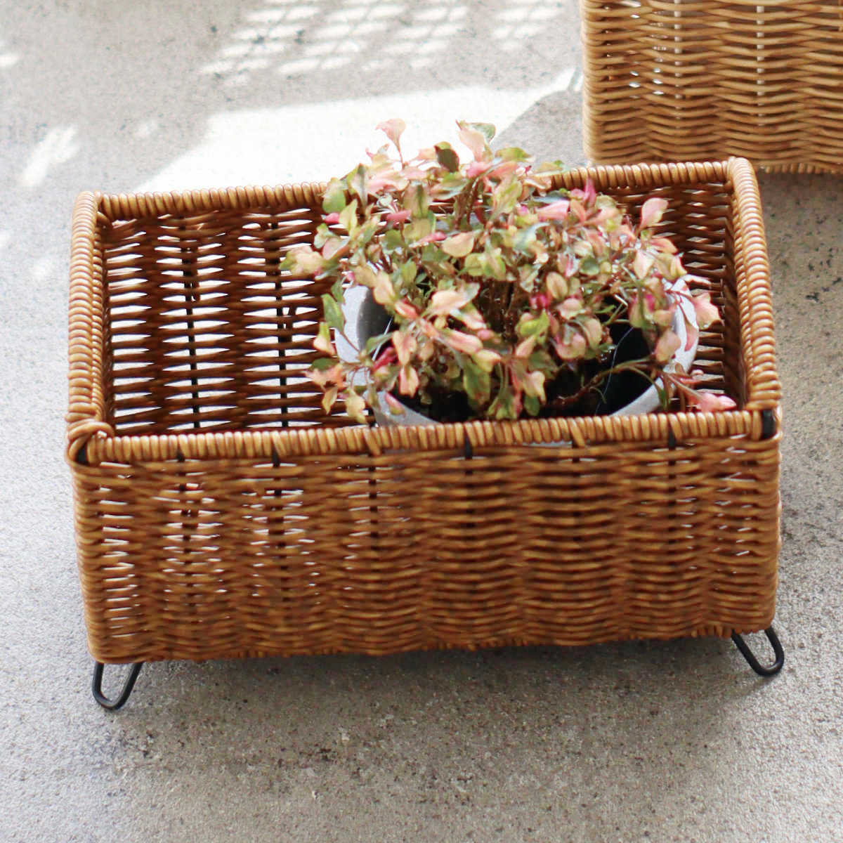 鉢カバー ユティル ロングポットカバー S ( プランターカバー ポットカバー かご カゴ バスケット プラントポット 収納カゴ 観葉植物 鉢植え 花 室内 小物入れ おしゃれポット スタンド 鉢ポット 植木鉢カバー 3号鉢 3号 2個 ) 【ブラウン】 ブラウン