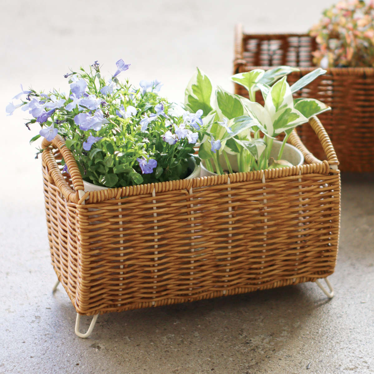 鉢カバー ユティル ロングポットカバー S ( プランターカバー ポットカバー かご カゴ バスケット プラントポット 収納カゴ 観葉植物 鉢植え 花 室内 小物入れ おしゃれポット スタンド 鉢ポット 植木鉢カバー 3号鉢 3号 2個 ) 【ブラウン】 ブラウン