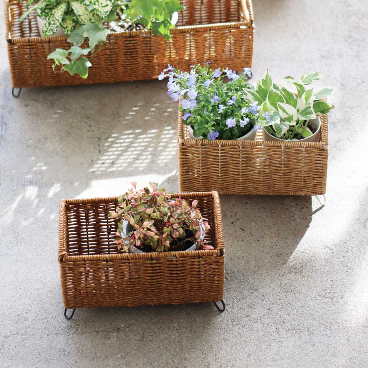 鉢カバー ユティル ロングポットカバー S ( プランターカバー ポットカバー かご カゴ バスケット プラントポット 収納カゴ 観葉植物 鉢植え 花 室内 小物入れ おしゃれポット スタンド 鉢ポット 植木鉢カバー 3号鉢 3号 2個 ) 【ブラウン】 ブラウン