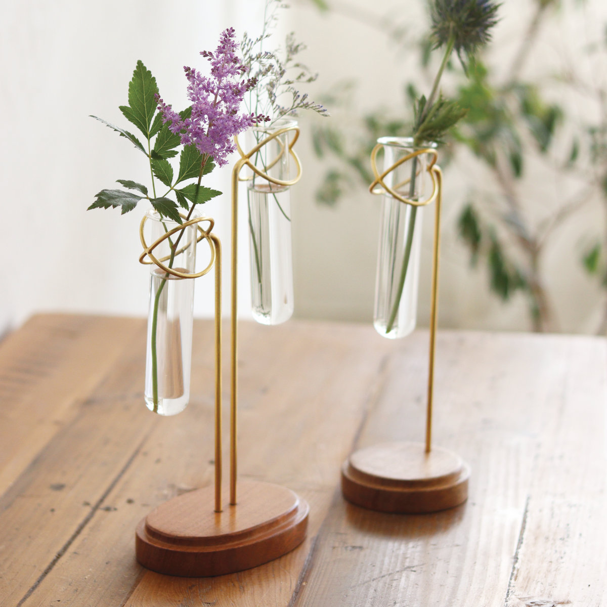 花瓶 アルテン スタンドフラワーベース シングル ( フラワーベース 花びん 花器 ベース 一輪挿し 花 飾る 手作り スタンド 室内 植物 ガラス 真鍮 ハンギング ハンギングオーナメント アカシア 天然木 1連 )