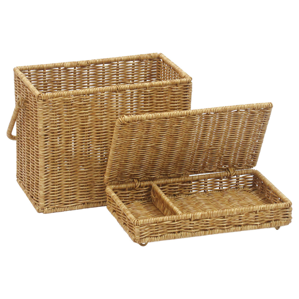 メイクボックス ユティルナイール コスメボックス 大容量 洗える ( かご 収納 カゴ ラタン風 水洗い 収納かご 小物収納 約幅26.5×奥行16×高さ26cm 天然素材風 化粧品 コスメ 卓上 ケース 小物入れ 2段 二段 仕切り )