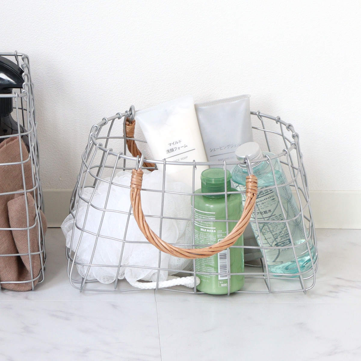 かご デュソール オーバルバッグ ワイヤーバスケット 持ち手付き ( バスケット カゴ アイアン 幅24×奥行16×高さ14cm 収納 収納かご 小物収納 見せる収納 ワイヤー おしゃれ ストッカー 柳 天然素材 )