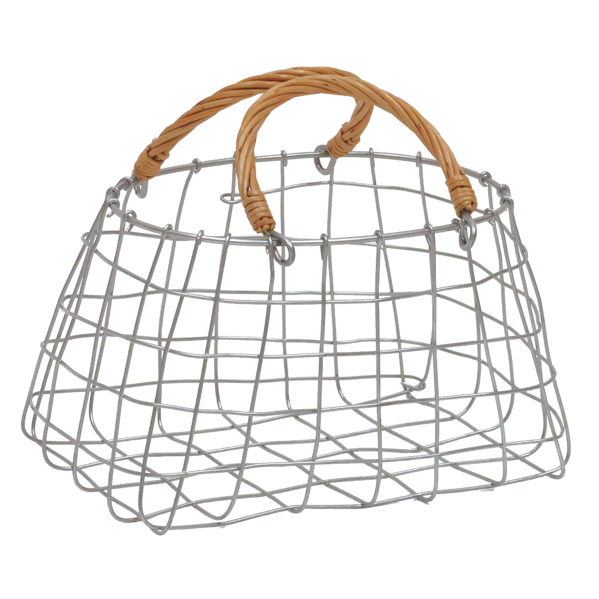 かご デュソール オーバルバッグ ワイヤーバスケット 持ち手付き ( バスケット カゴ アイアン 幅24×奥行16×高さ14cm 収納 収納かご 小物収納 見せる収納 ワイヤー おしゃれ ストッカー 柳 天然素材 )