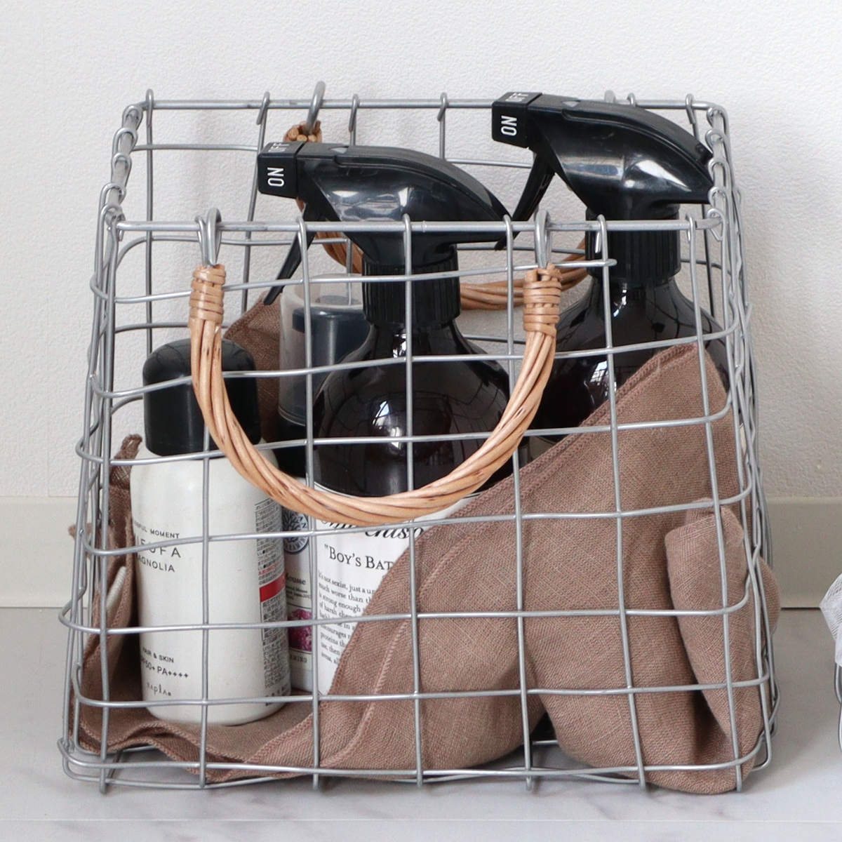 かご デュソール レクトバッグ ワイヤーバスケット 持ち手付き ( バスケット カゴ アイアン 幅23×奥行14×高さ20cm 収納 収納かご 小物収納 見せる収納 ワイヤー おしゃれ ストッカー 柳 天然素材 )