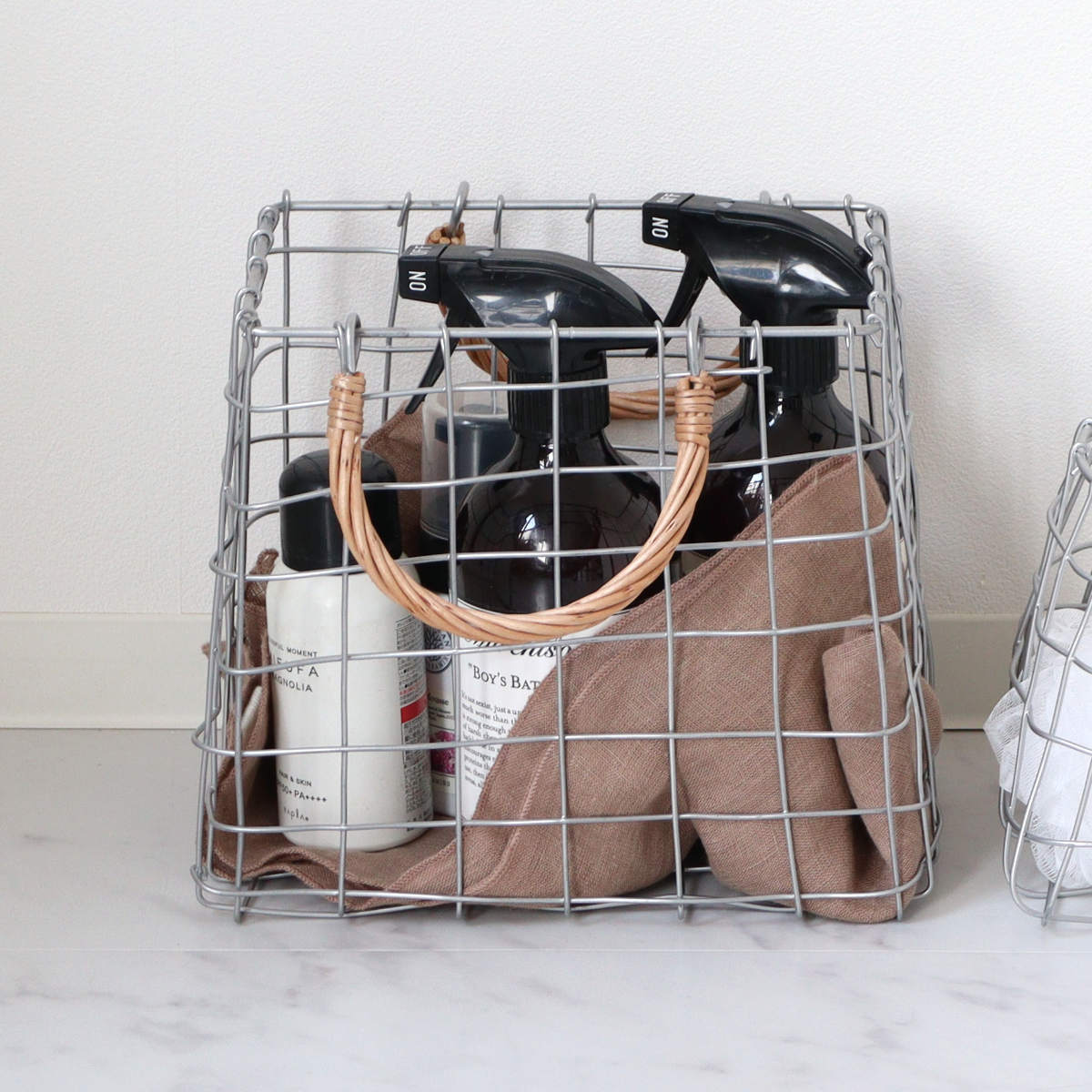 かご デュソール レクトバッグ ワイヤーバスケット 持ち手付き ( バスケット カゴ アイアン 幅23×奥行14×高さ20cm 収納 収納かご 小物収納 見せる収納 ワイヤー おしゃれ ストッカー 柳 天然素材 )