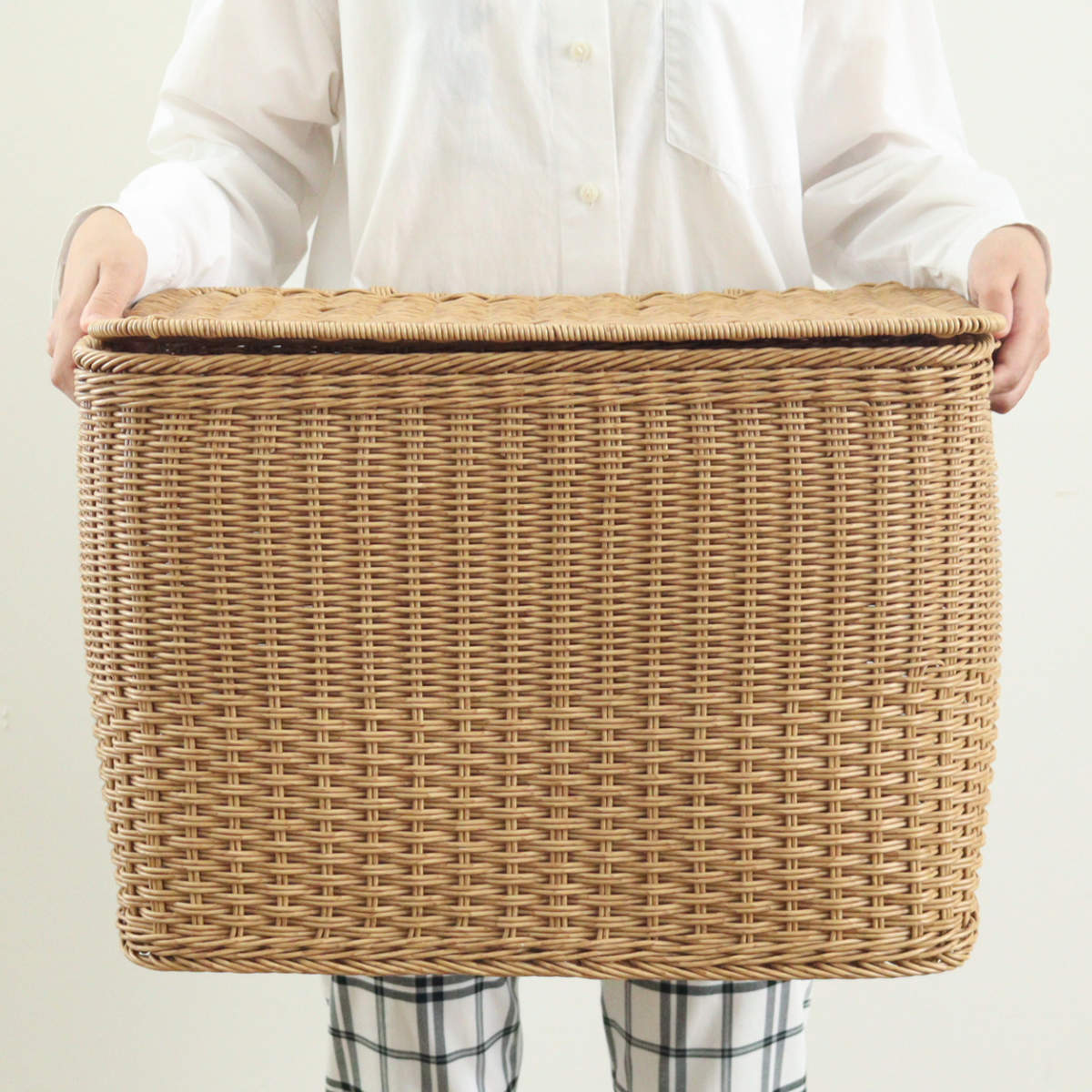 収納ボックス ユティルナイール ふた付き ストレージ ( 幅50×奥行35×高さ35cm 洗える収納ボックス 水洗い カゴ 洗えるバスケット 収納 天然素材風 小物収納 収納かご 収納ケース お手入れ簡単 軽量 柔軟性 しなやか ささくれない )