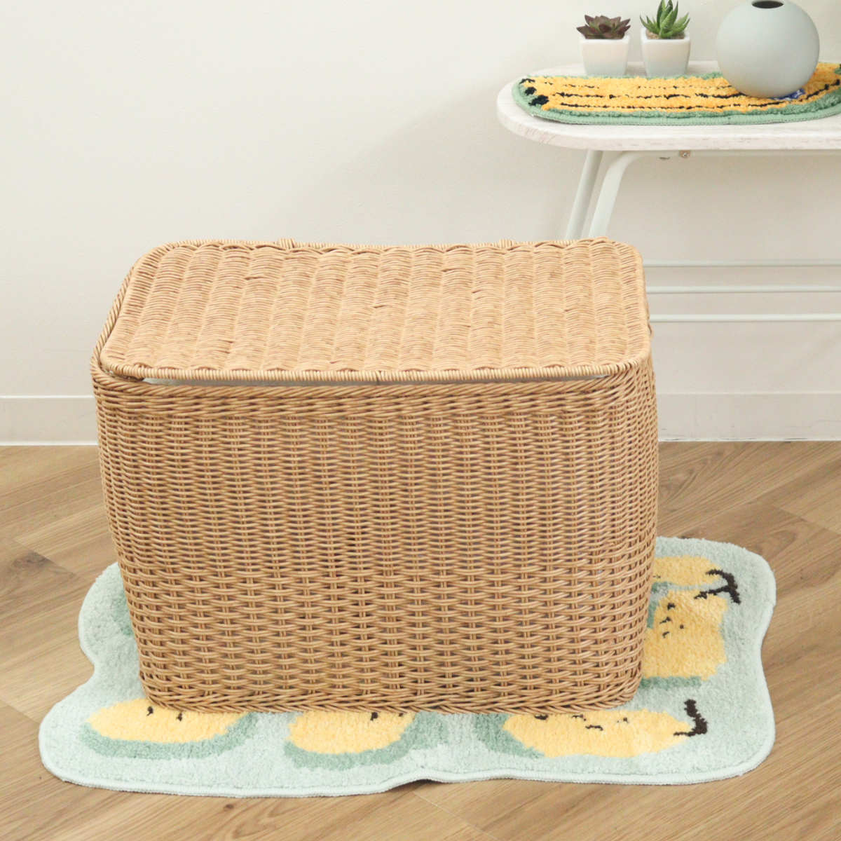 収納ボックス ユティルナイール ふた付き ストレージ ( 幅50×奥行35×高さ35cm 洗える収納ボックス 水洗い カゴ 洗えるバスケット 収納 天然素材風 小物収納 収納かご 収納ケース お手入れ簡単 軽量 柔軟性 しなやか ささくれない )