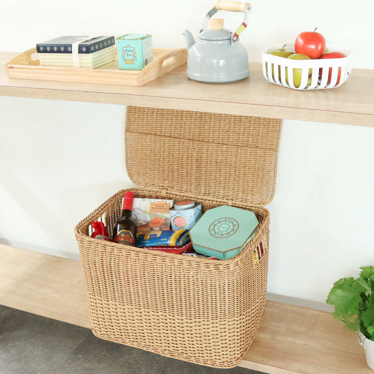 収納ボックス ユティルナイール ふた付き ストレージ ( 幅50×奥行35×高さ35cm 洗える収納ボックス 水洗い カゴ 洗えるバスケット 収納 天然素材風 小物収納 収納かご 収納ケース お手入れ簡単 軽量 柔軟性 しなやか ささくれない )