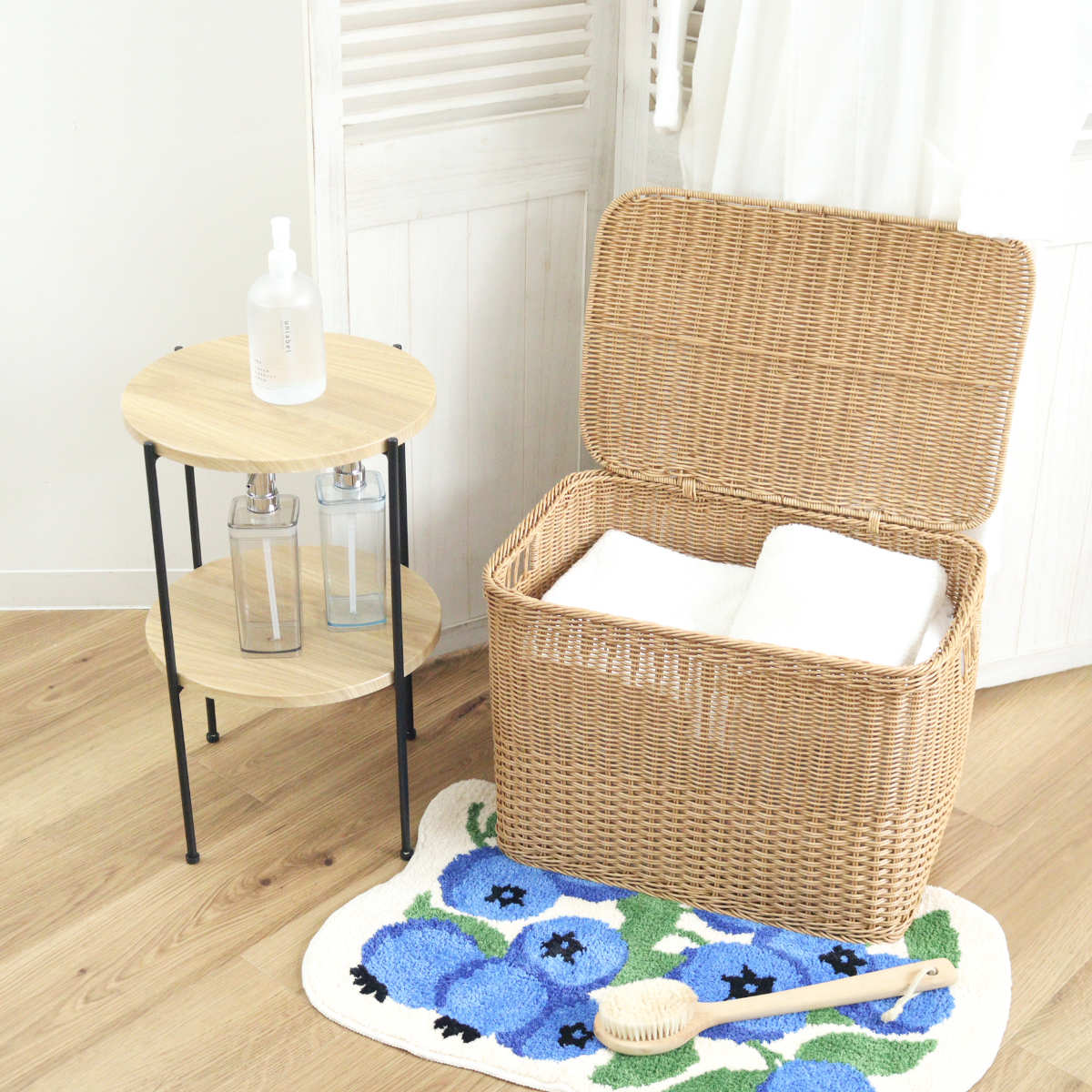 収納ボックス ユティルナイール ふた付き ストレージ ( 幅50×奥行35×高さ35cm 洗える収納ボックス 水洗い カゴ 洗えるバスケット 収納 天然素材風 小物収納 収納かご 収納ケース お手入れ簡単 軽量 柔軟性 しなやか ささくれない )