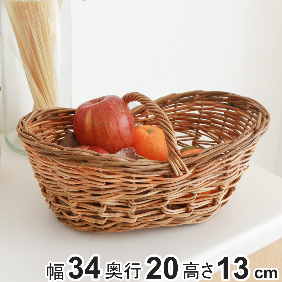 かご アラログ レトロ ローハンドル バスケット 幅34cm ラタン （ 収納 カゴ 天然素材 アジアン雑貨 ハンドメイド 収納かご 籐 小物収納 手編み 小物入れ おしゃれ インテリア 見せる収納 カゴバッグ 飾る ）