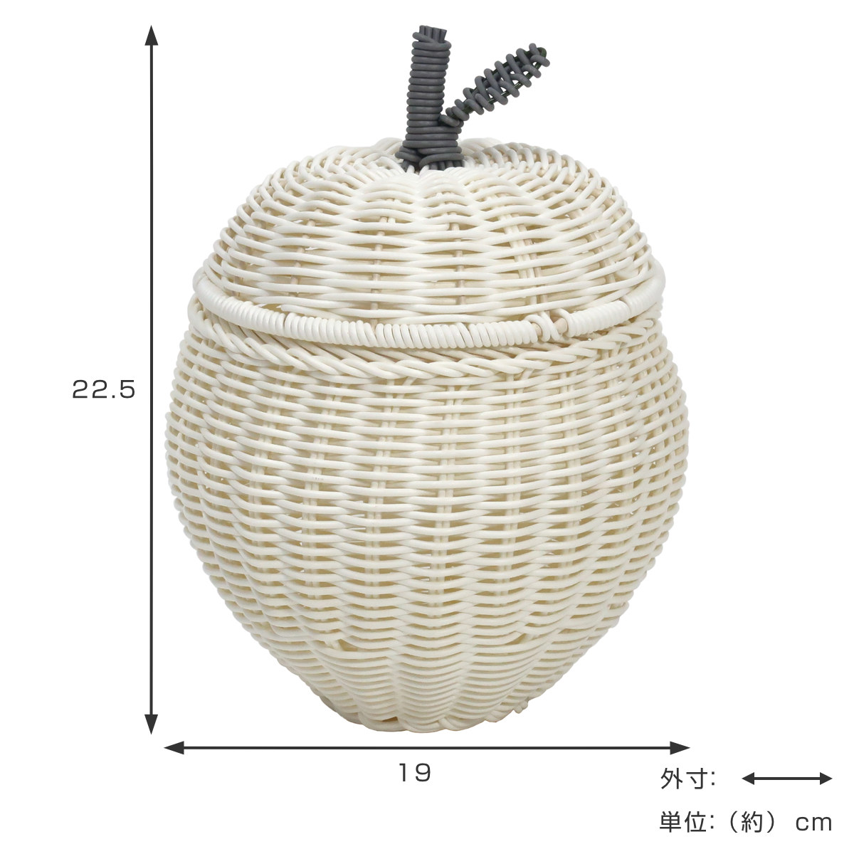 小物入れ バスケット 直径25.5cm フルーツシェイプバスケット アップル 収納ケース 洗える ふた付き ( 収納 小物収納 小物 フルーツ モチーフ 形 型 りんご おしゃれ オシャレ シンプル 北欧 白 しろ ホワイト インテリア )