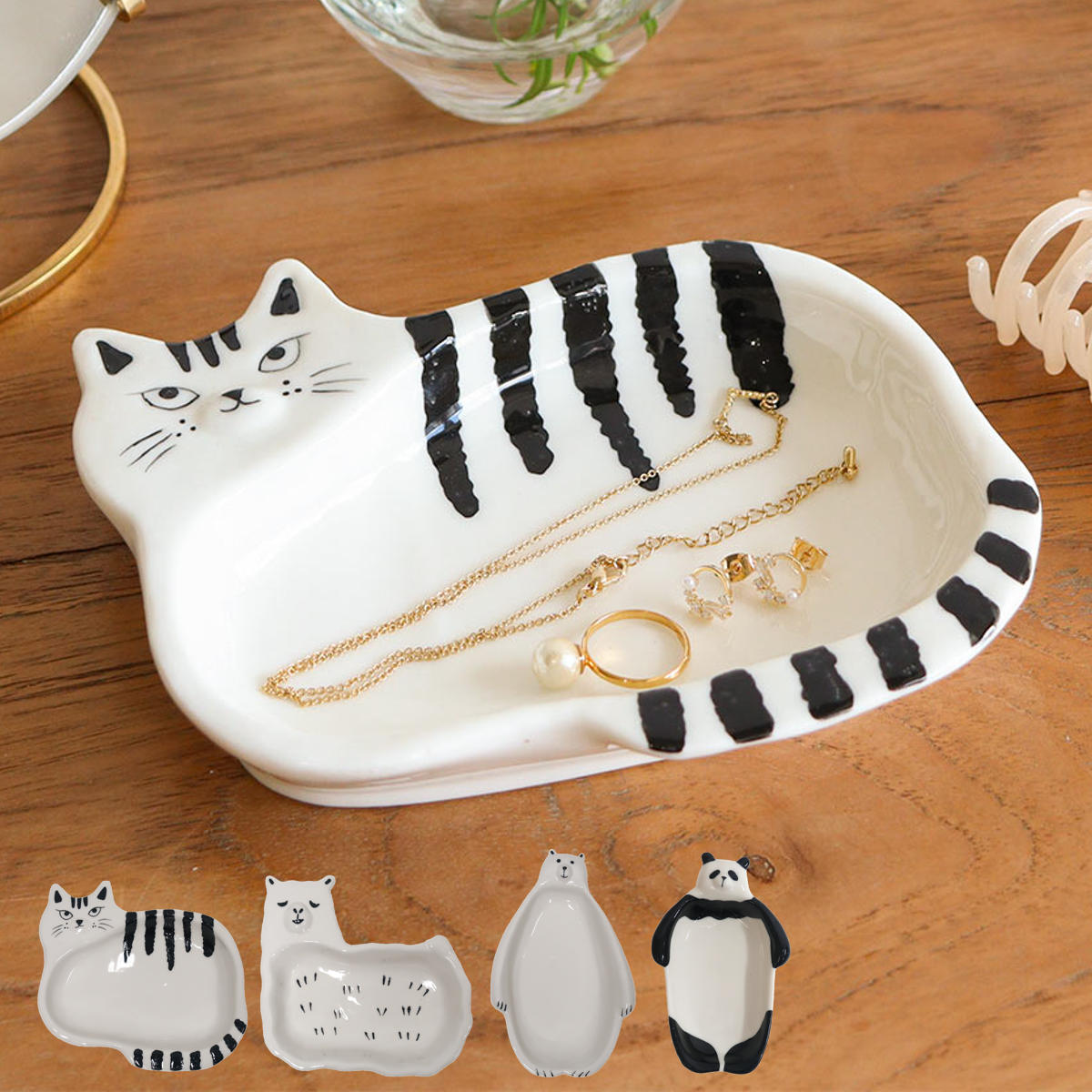 インテリアトレイ シナリーモチーフトレイ アニマル ( トレー プレート 小物 収納 食器 猫 ねこ かわいい 北欧 小物トレイ トレイ 小物置き 磁器 アクセサリー アイテム 玄関 デスク ベッドサイド 動物 ネコ パンダ おしゃれ くま ) 【ネコ】