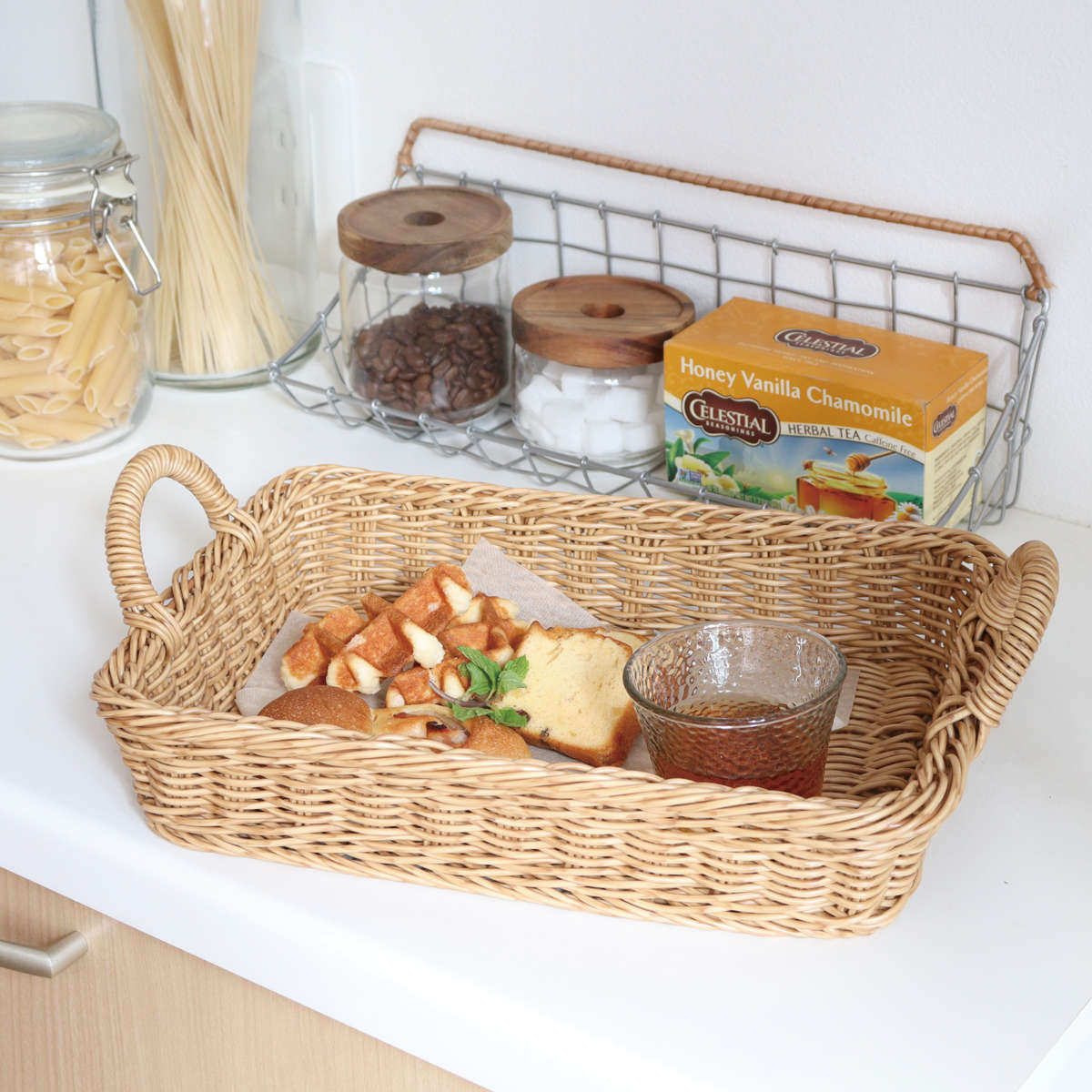 キッチンバスケット ユティル トレイ L ( 洗える 洗えるバスケット バスケット 籐カゴ風バスケット 小物入れ キッチン 収納 かご カゴ 籠 籐かご風 小物収納 北欧 北欧風 ナチュラル ) 【ブラウン】 ブラウン