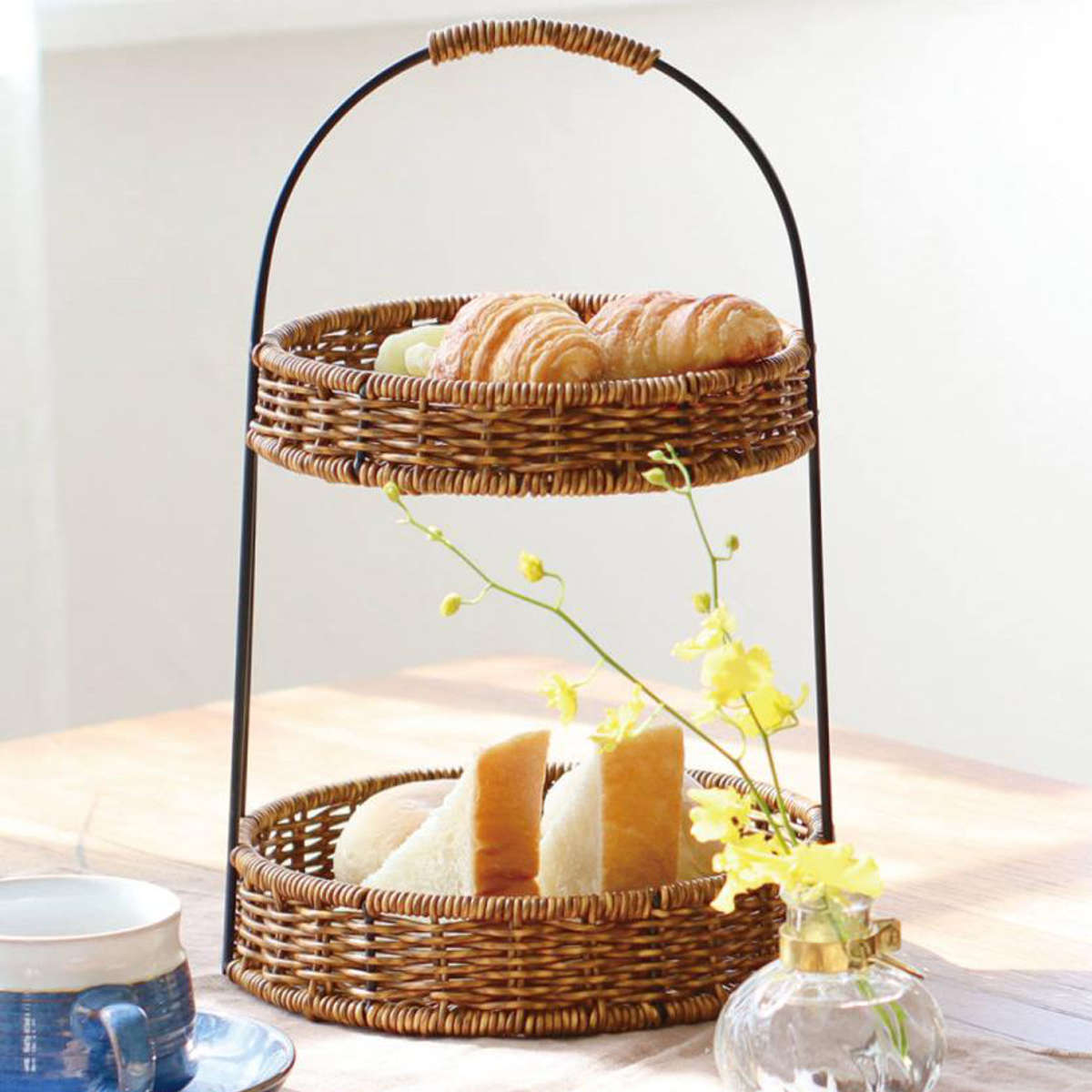 キッチンラック ユティル アイアンラウンドラック ( 洗える 洗えるバスケット 2段 小物入れ バスケット ティータイム キッチン 収納 かご カゴ 籠 籐かご風 小物収納 北欧 北欧風 ナチュラル ) 【ナイール】 ナイール