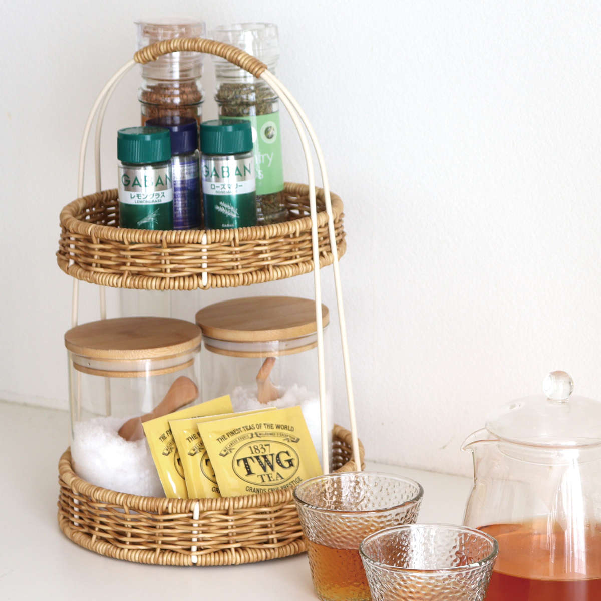 キッチンラック ユティル アイアンラウンドラック ( 洗える 洗えるバスケット 2段 小物入れ バスケット ティータイム キッチン 収納 かご カゴ 籠 籐かご風 小物収納 北欧 北欧風 ナチュラル ) 【ナイール】 ナイール