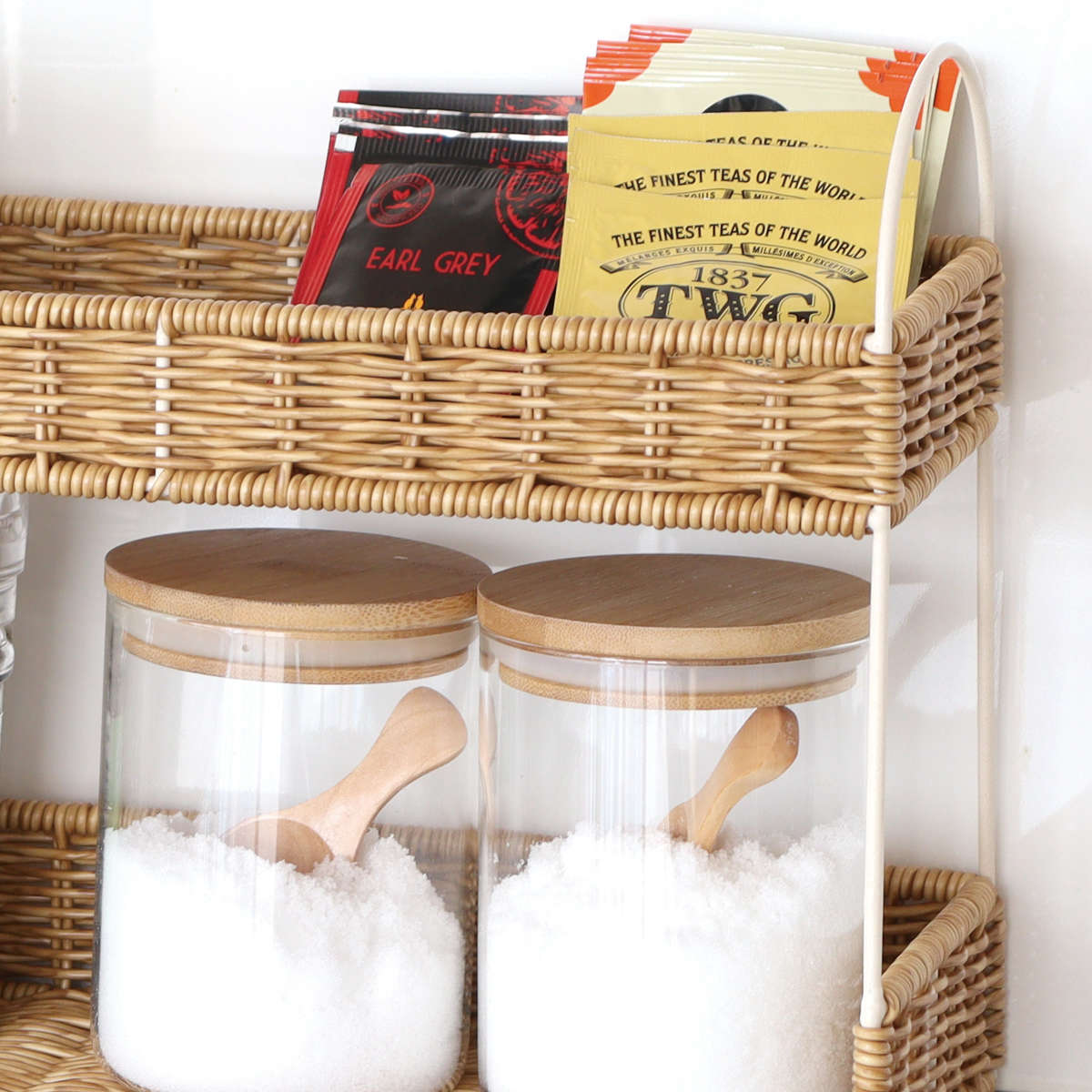 調味料ラック ユティル アイアンスパイスラック ( 洗える 洗えるバスケット 2段 調味料収納 調味料置き スパイスラック バスケット キッチン 収納 かご カゴ 籠 籐かご風 小物収納 北欧 北欧風 ナチュラル ) 【ナイール】 ナイール