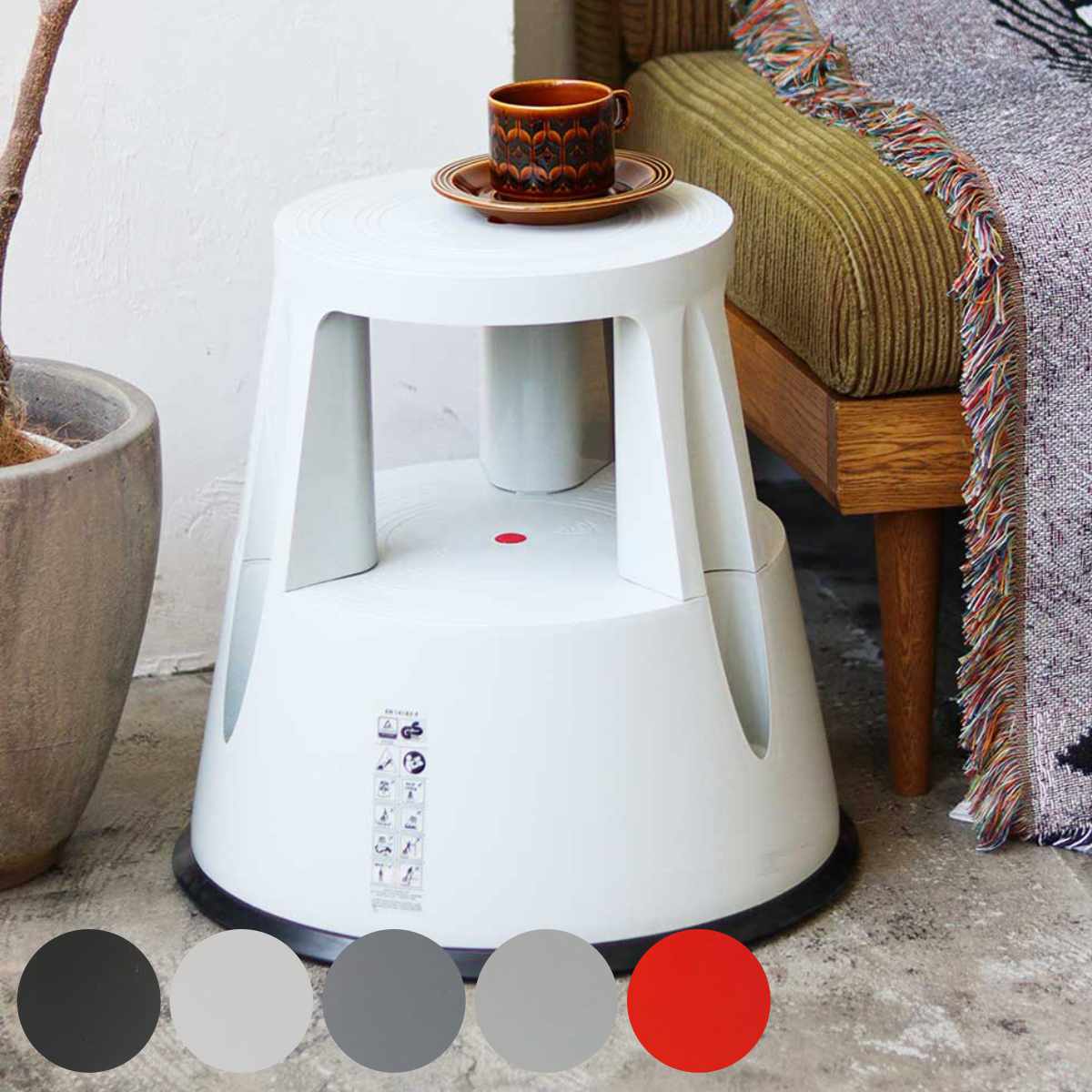 丸椅子 踏み台 腰掛け キャスター付き PG トゥインコ ステップ＆スツール （ 踏台 イス 耐荷重150kg プラスチック 椅子 脚立 室内 スツール ステップ 電球交換 DIY 掃除 リビング キッチン おしゃれ ） 【レッド】