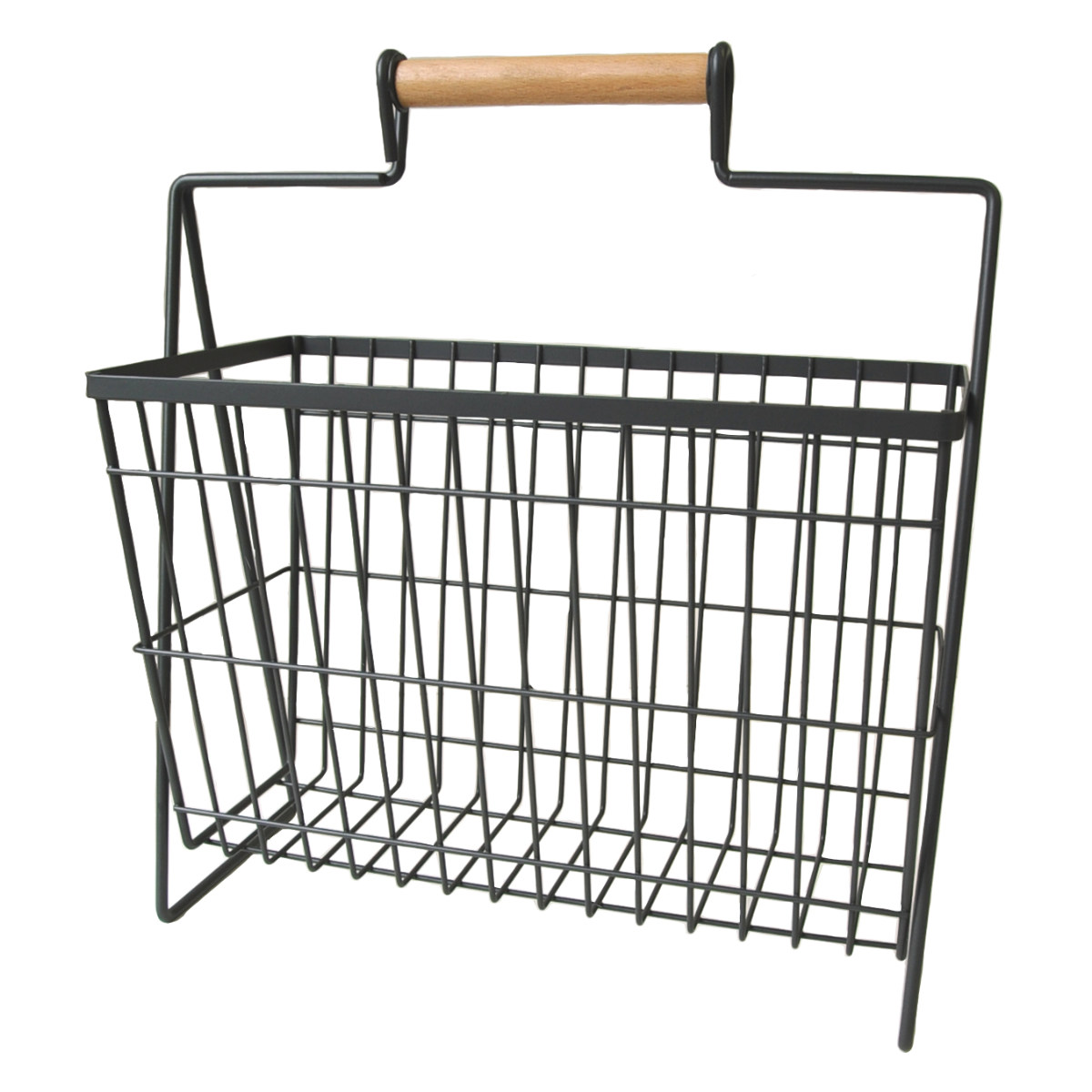 マガジンラック Linie リーニエ 木製持ち手×アイアン ( バスケット アイアン ワイヤーバスケット カゴ かご 幅23×奥行17.5×高さ12cm 持ち手 収納 小物 積み重ね 小物収納 小物入れ アイアンバスケット ワイヤー おしゃれ )【 ホワイト 】 ホワイト