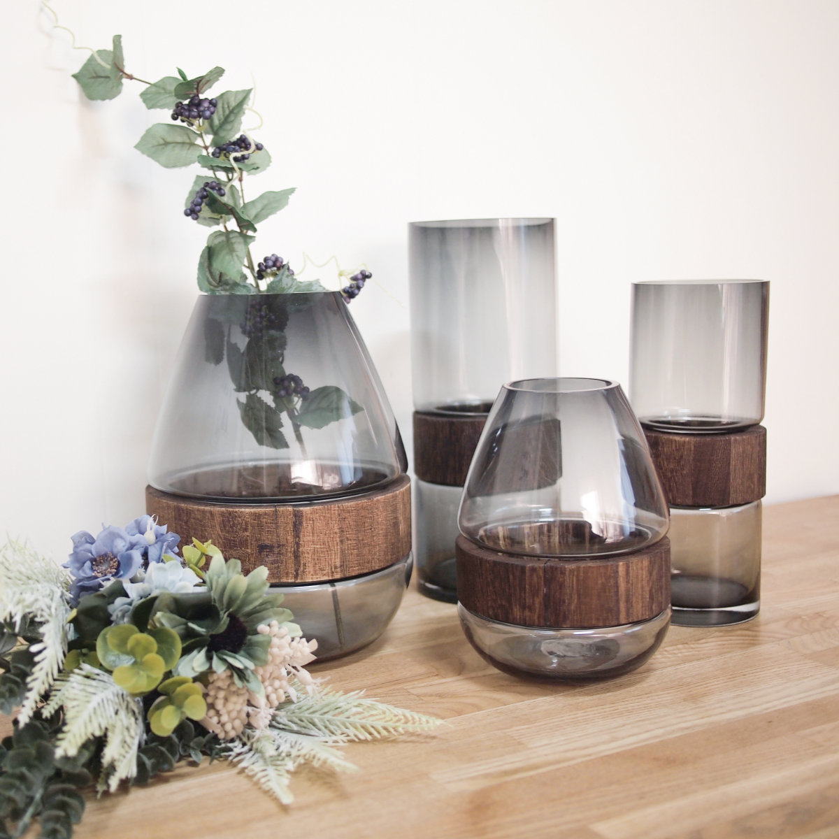 花瓶 ガラスベース フォグウッド トール S ( 花ビン 花びん 花器 ベース フラワーベース フラワー 花 飾る 花入れ ガラス ガラス製 クリア 透明 木製 おしゃれ 一輪挿し )