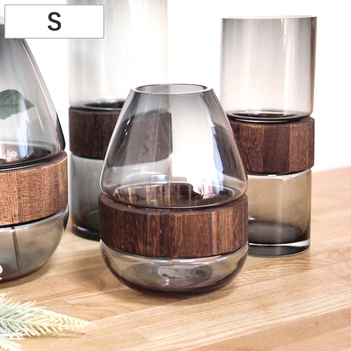 花瓶 ガラスベース フォグウッド ドロップ S ( 花ビン 花びん 花器 ベース フラワーベース フラワー 花 飾る 花入れ ガラス ガラス製 クリア 透明 木製 おしゃれ 一輪挿し )
