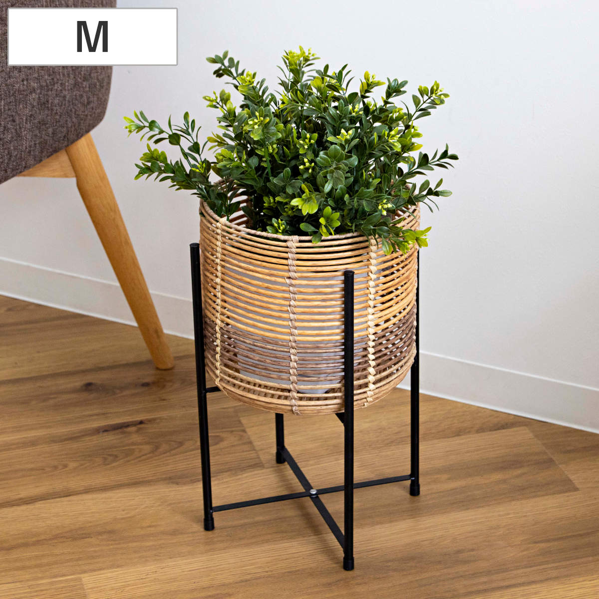 鉢カバー トーク ラウタ フェイクPEPE スタンド付きバスケットラウンドトール M （ プランターカバー ポットカバー かご カゴ バスケット 収納カゴ 手編み 観葉植物 鉢植え 花 室内 おしゃれ 水洗い 植木鉢カバー 脚付き 7号鉢 丸型 ）