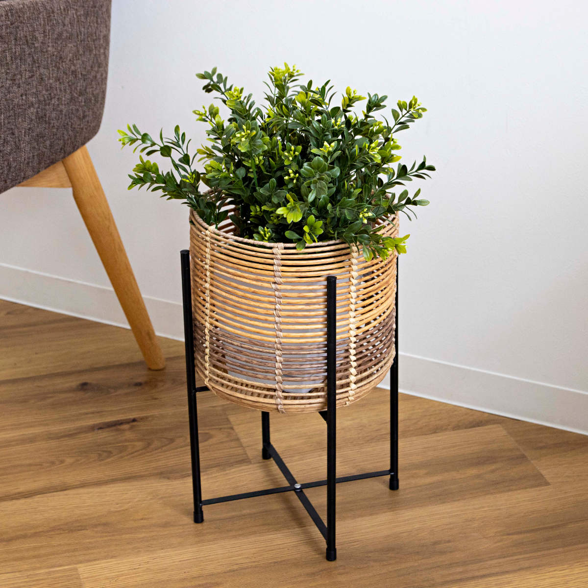鉢カバー トーク ラウタ フェイクPEPE スタンド付きバスケットラウンドトール M ( プランターカバー ポットカバー かご カゴ バスケット 収納カゴ 手編み 観葉植物 鉢植え 花 室内 おしゃれ 水洗い 植木鉢カバー 脚付き 7号鉢 丸型 )